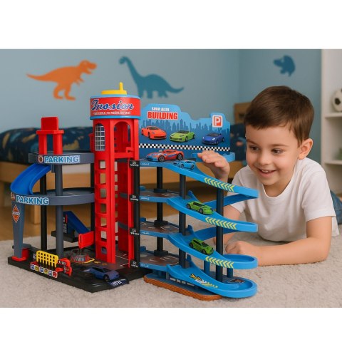 Parking Z Autkami Tor 4 Poziomowy 8 Metalowych Pojazdów Naklejki