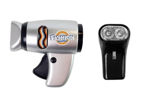 ZESTAW SALON FRYZJERSKI DZIECIĘCY BARBER SUSZARKA MASZYNKA AKCESORIA SREBRNY