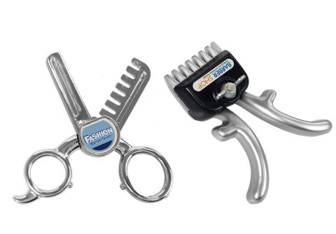 ZESTAW SALON FRYZJERSKI DZIECIĘCY BARBER SUSZARKA MASZYNKA AKCESORIA SREBRNY