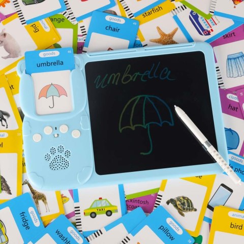 Nauka języka angielskiego czytnik kart do nauki słówek fiszki znikopis niebieski