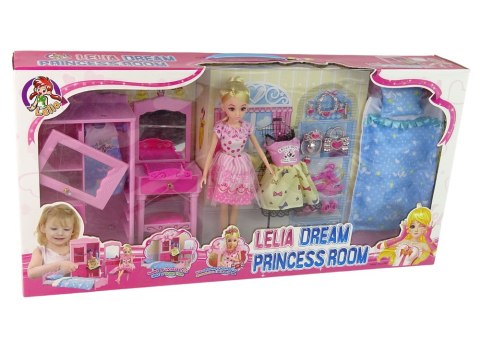 LALKA MEBLE ZESTAW ŁÓŻKO SZAFA TOALETKA