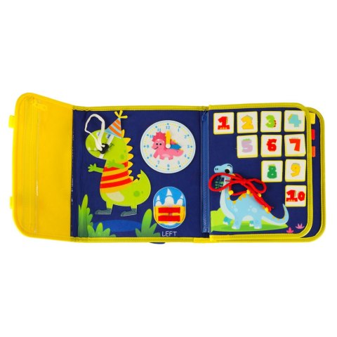 Tablica manipulacyjna sensoryczna montessori walizka plecak niebieski