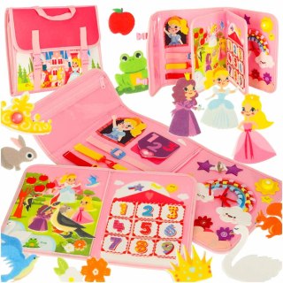 Tablica manipulacyjna sensoryczna montessori walizka plecak różowy