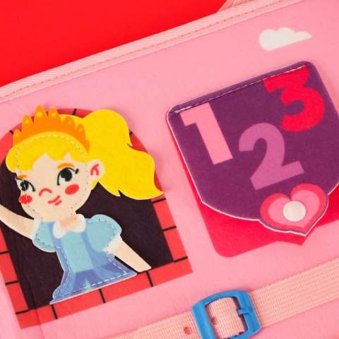 Tablica manipulacyjna sensoryczna montessori walizka plecak różowy