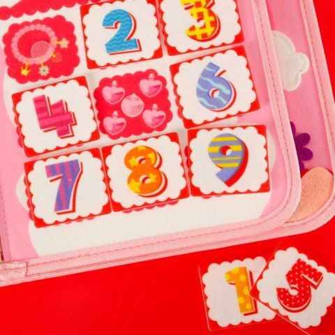 Tablica manipulacyjna sensoryczna montessori walizka plecak różowy