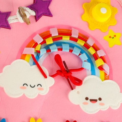 Tablica manipulacyjna sensoryczna montessori walizka plecak różowy