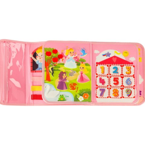 Tablica manipulacyjna sensoryczna montessori walizka plecak różowy