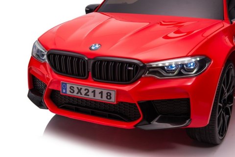AUTO DLA DZIECI NA AKUMULATOR BMW M5 Z PLATFORMĄ DLA RODZICA CZERWONE LAKIEROWANE