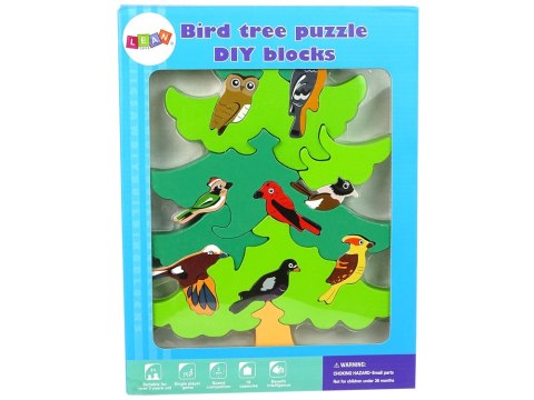 DREWNIANE DRZEWO PTAKI LEŚNE DIY KLOCKI DREWNIANE PUZZLE TRÓJWYMIAROWA