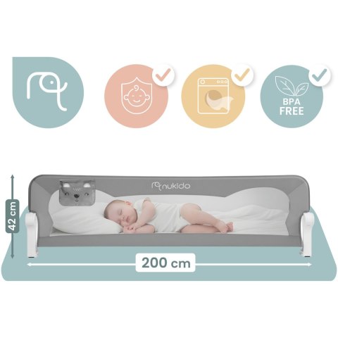 Barierka ochronna do łóżka zabezpieczająca bramka blokada 200 cm Nukido szara