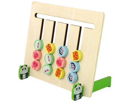 DREWNIANA GRA EDUKACYJNA CZTERY KOLORY ZWIERZĘTA DWUSTRONNA UKŁADANKA