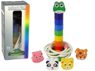 PIRAMIDKA DREWNIANA EDUKACYJNA UKŁADANKA SZNUREK ZWIERZĘTA