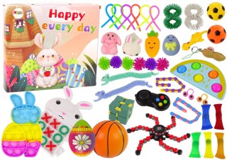 ZESTAW ZABAWEK WIELKANOCNYCH FIDGET TOYS POP IT SqUISHY ANTYSTRESOWE 42 ELEMENTY