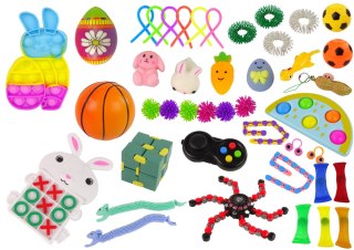 ZESTAW ZABAWEK WIELKANOCNYCH FIDGET TOYS POP IT SqUISHY ANTYSTRESOWE 42 ELEMENTY