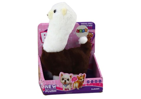 INTERAKTYWNE ZWIERZĄTKO LAMA ALPAKA CHODZI GRA BRĄZOWA 23 CM