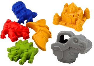 ZESTAW DO PIASKU WIADERKO Z PRYSZNICEM ŁOPATKA GRABKI FOREMKI DINOZAURY