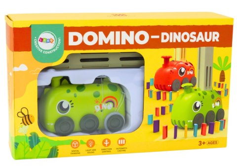AUTKO ZIELONY DINOZAUR NA BATERIE UKŁADAJĄCE KOLOROWE DOMINO 4 KOLORY KLOCKÓW