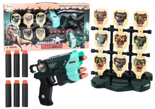 ZESTAW PISTOLET Z TARCZĄ STRZAŁKI PIANKOWE DINOZAURY ZIELONY