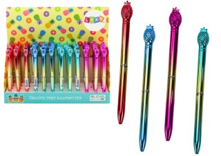 DŁUGOPIS Z ANANASEM W POŁYSKU ZŁOTO KOLOROWY NIEBIESKI WKŁAD 0.7MM MIx