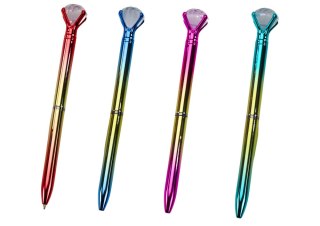 DŁUGOPIS Z DIAMENTEM W POŁYSKU ZŁOTO KOLOROWY NIEBIESKI WKŁAD 0.7MM MIx