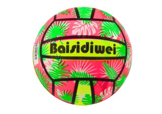 PIŁKA GUMOWA JASKRAWA LIŚCIE RÓŻOWO ZIELONA 24 CM