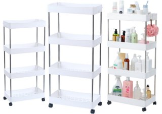 REGAŁ MOBILNY 4 PÓŁKI BIAŁY NA KÓŁKACH