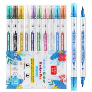 ZESTAW PISAKÓW METALICZNYCH Z BROKATEM KOLOROWE DWUSTRONNE 10 SZT