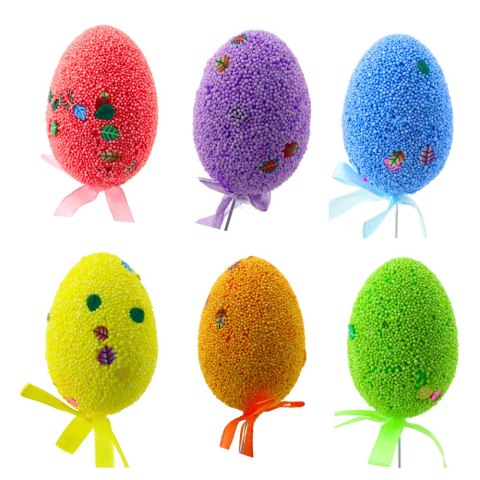 JAJKA WIELKANOCNE NA PIKU DRUCIKU KOLOROWE LISTKI WSTĄŻKA OZDOBA 6SZT