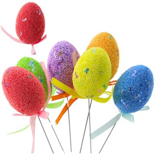 JAJKA WIELKANOCNE NA PIKU DRUCIKU KOLOROWE NUTKI WSTĄŻKA OZDOBA 6SZT