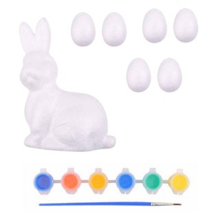 ZESTAW WIELKANOCNY JAJKA STYROPIANOWE 6SZT FIGURKA ZAJĄCA FARBKI