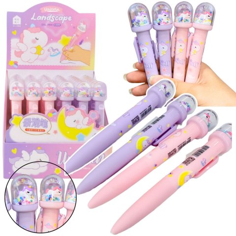 DŁUGOPIS Z KOPUŁĄ BROKAT FIGURKA JEDNOROŻCA NIEBIESKI TUSZ 0.5MM