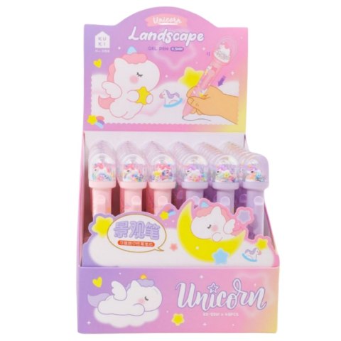 DŁUGOPIS Z KOPUŁĄ BROKAT FIGURKA JEDNOROŻCA NIEBIESKI TUSZ 0.5MM