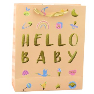 TORBA PREZENTOWA DLA DZIECKA HELLO BABY BRZOSKWINIOWA 32 x 26 x 10CM