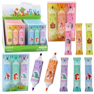 ZESTAW ZAKREŚLACZY RÓŻOWY NIEBIESKI MOTYW ZWIERZĄT DWIE KOŃCÓWKI 3SZT