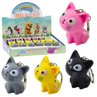 BRELOK DO KLUCZY PLECAKA KOTEK LATARKA LED DŹWIĘKI MIx KOLOR