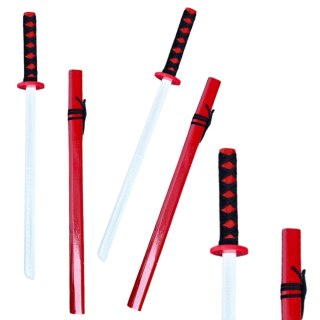 DREWNIANA KATANA MIECZ DO ZABAWY TRENINGU REKWIZYT CZERWONY 70CM