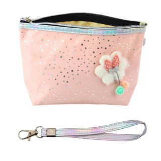 PIÓRNIK KOSMETYCZKA KOKARDKA BŁYSZCZĄCE KROPKI PUDROWY RÓŻ 23x16CM