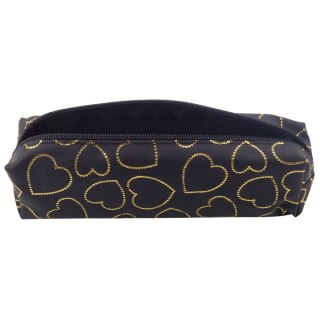 PIÓRNIK SZKOLNY BIUROWY JEDNOKOMOROWY ZŁOTE SERCA CZARNY 20x6,5 CM