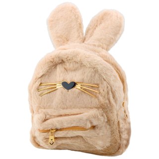 PLECAK DZIECIĘCY FUTRZANY PLUSZOWY USZY NOS WĄSY KRÓLIKA BEŻOWY 3L 22CM