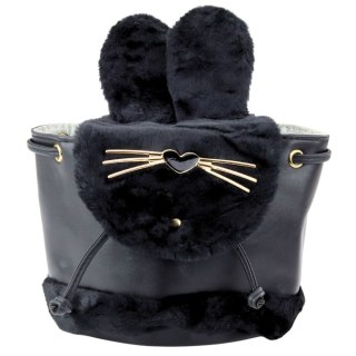 PLECAK DZIECIĘCY PLUSZOWY USZY REGULOWANY PASEK CZARNY 22CM 4L