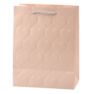 TORBA PREZENTOWA ELEGANCKA TŁOCZONE SERCA PASTELOWA 23 x 18 x 10,5 CM