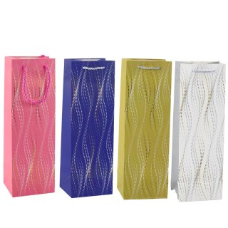 TORBA PREZENTOWA NA BUTELKĘ POŁYSKUJĄCE FALE 35 x 12 x 9 CM