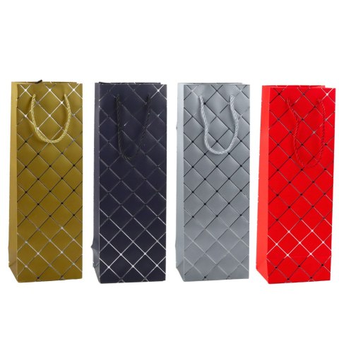 TORBA PREZENTOWA NA WINO BUTELKĘ PAPIEROWA SREBRNE ELEMENTY 35 x 12 x 9 CM