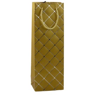 TORBA PREZENTOWA NA WINO BUTELKĘ PAPIEROWA SREBRNE ELEMENTY 35 x 12 x 9 CM