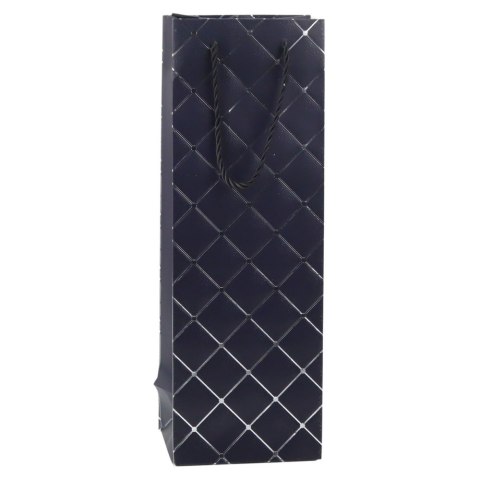 TORBA PREZENTOWA NA WINO BUTELKĘ PAPIEROWA SREBRNE ELEMENTY 35 x 12 x 9 CM