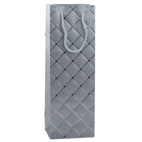 TORBA PREZENTOWA NA WINO BUTELKĘ PAPIEROWA SREBRNE ELEMENTY 35 x 12 x 9 CM