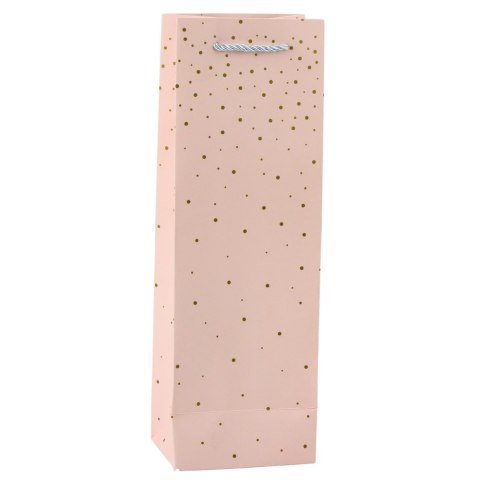 TORBA PREZENTOWA NA WINO BUTELKĘ PAPIEROWA ZŁOTE KROPKI 35 x 12 x 9 CM