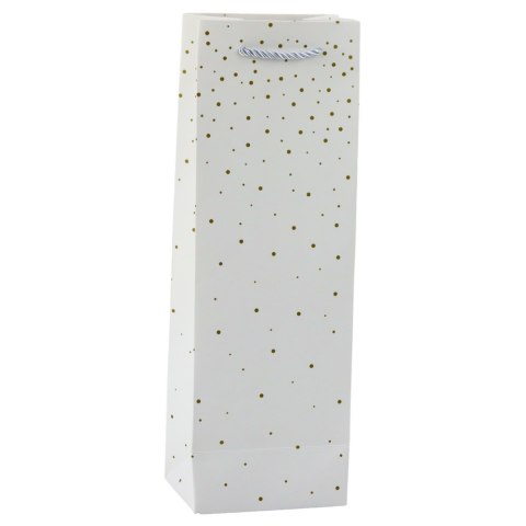 TORBA PREZENTOWA NA WINO BUTELKĘ PAPIEROWA ZŁOTE KROPKI 35 x 12 x 9 CM