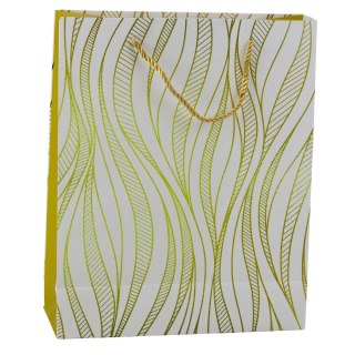 TORBA PREZENTOWA PAPIEROWA LINIE FALISTE ZŁOTE 32 x 26 x 12 CM