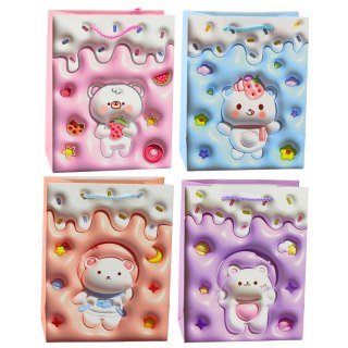 TORBA PREZENTOWA PAPIEROWA MIŚ PASTELOWE KOLORY 23 x 18 x 10,5 CM